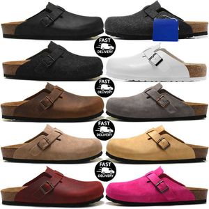 Sandálias de grife Boston Clogs para homens e mulheres, chinelos macios, camurça, couro, fivela, sapatos ao ar livre