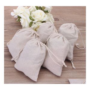 Jewelry Pouches Bags Small Muslin Dstring Gift Cotton Linen Vintage Pouches Packaging Case Wedding Favor Holder Many Sizes Jute Sac Dh71D