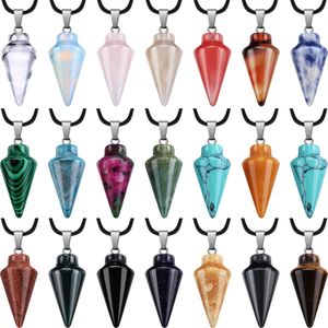 Pendants Crystal Pendum Stone Line Cone Pointed Pendant Necklace Chakra Adjustable Cord For Diy Jewelry Making Assorted Color Drop De Amkpv