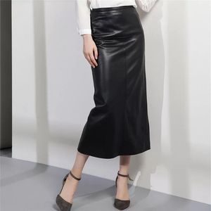 Skirts Genuine Leather Long Pencil Sexy Women 2023 Fashion Black Waist Womens High Quality Sheepskin Skirt