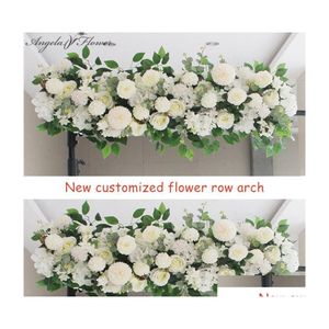 Dekoracyjne kwiaty wieńce 50/100 cm DIY Wedding Flower Mursement Supplies Jedwabne pionie Rose Artificial Row Decor Iron Arch Dhwfw
