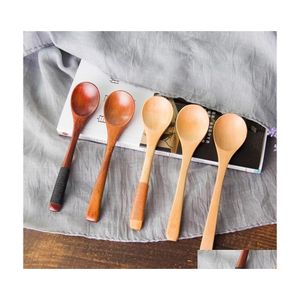 Spoons Wooden Honey 13X3Cm Tableware Small Spoon Tea Coffee Milk Cooking Sugar Salt Drop Delivery Home Garden Kitchen Dining Bar Flat Dhm5C