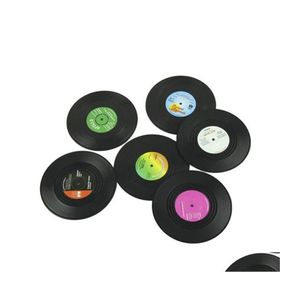 Mats Pads 6Pcs/Set Home Table Cup Mat Creative Decor Coffee Drink Placemat Spinning Retro Vinyl Cd Record Drinks Coasters Drop Del Dh1Vv