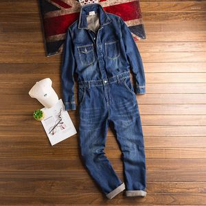 Jeans 2023 Frühlings- und Herbst -Overalls Herren -Denim -Overalls Langarm Revers Lose Blue Cargo Hosen Mode Workwe2469