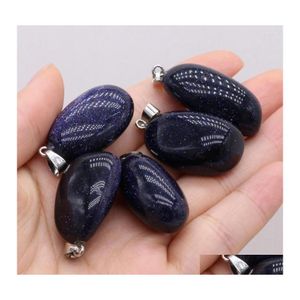 Pendant Necklaces Natural Blue Sand Stone Exquisite Retro Reiki Crystal Gemstone Charms For Female Jewelry Making Accessories Drop D Dhpoe