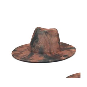 Stingy Brim Hats Jazz Panama Cap Tie Dye Fedora Women Men Shat Hat Женщина мужчина официальная мужская леди топ -шапки зима 2021 DH0AM