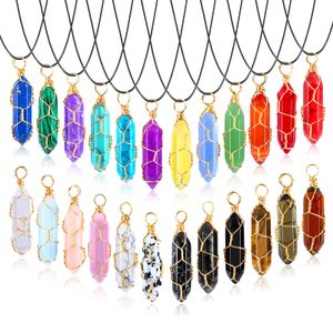 Pendants Crystal Necklace Pendant Hexagonal Clear Wire Wrap Gemstone Necklaces Healing Pointed Quartz Stones Charms With Chains For Amp2A
