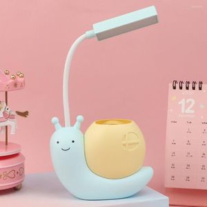 Table Lamps Cute Pink Snail USB Charging Pen Holder Lamp Kid LED Night Light Bright Reading With Organizer For Power Bank