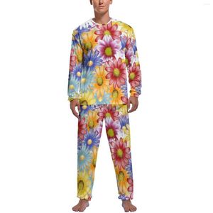 Herren-Nachtwäsche, bunter Gänseblümchen-Pyjama, Blumendruck, Heimnachtwäsche, Herren, zweiteiliges Muster, Langarm, romantische Pyjama-Sets