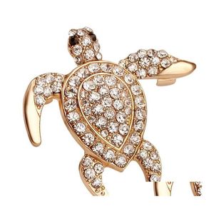 Pins Brooches Bling Fl Zircon Swimming Turtle Brooch Badge Collar Pin Jeans Sweater Chest Silk Scarf Pins Breastpin Jesery Overcoat Dh8Ce