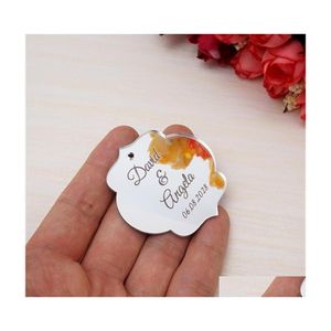 Party Decoration 30pcs Personlig graverad namn Datum Custom Mirror Wedding Taggar Gynnar presenttagga Fancy Oval Shape Decor Favors 20092 DHQQ1