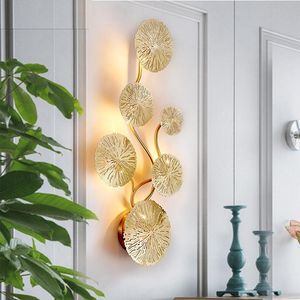 Wandlampen Kupfer Glanz Gold Lotusblatt Lampe Vintage Retro Nachttisch Wohnzimmer Kunst Dekor Home Beleuchtung Wandlampen G4 BulbWall