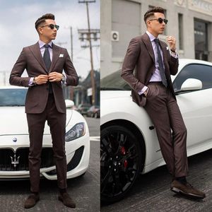 Men's Suits & Blazers 2023 Est Mens Polyester Blend 2 Piece (Coat Pants) Peaked Lapel Costume Homme Business Men Suit Slim Fit