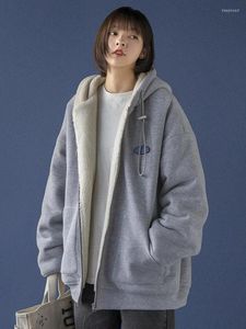 Kvinnors hoodies harajuku casual kvinnliga damer tröja zip-up rockar Löst vintage fast färg långärmad huvfickor jacka