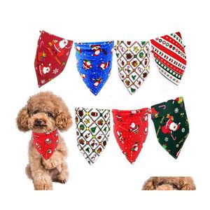 Dog Apparel 100Pcs Christmas Bandana Santa Claus Pattern Triangle Scarf Bibs Bowties Cotton Pet Puppy Kerchief Accessories Drop Deli Dhiof