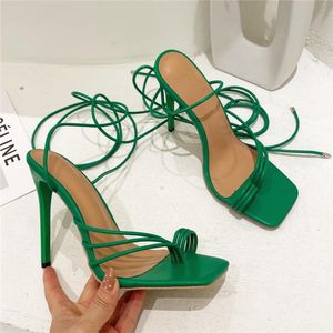 Sandals Summer Women Green 11cm High Heels Cross Tie Strap Flip Flops Party Sandles Lady Fetish Gladiator Prom Quality Shoes