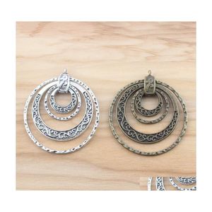 Подвесные ожерелья 2pcs антикварная бронза/серероя цвета Mticircles Charms для женщин DIY DIY Diewelry Guestry, сделанные 45x50 мм DELIV DHCGX