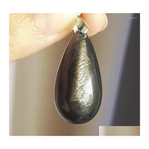 Pendant Necklaces Genuine Natural Black Moonstone Sunstone Necklace Fashion Water Drop Bead Stone 30 15 12Mm Delivery Jewelry Pendant Dhu7Z