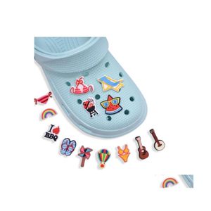 Sko delar tillbehör pvc charms shoecharms spänne mode mjukt gummi för croc jibz skor musik instrument gitarr regnbo dhzku