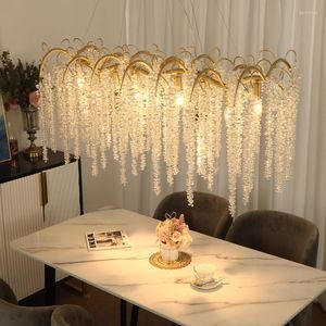 Chandeliers Morden LED Art Strip Crystal Ceiling Branch Pendant Lamp Villa Hall Hanging Light Home Decor Lustre Lighting Fixture