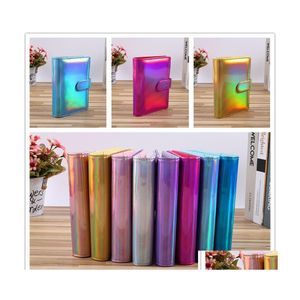 Notepads Holographic A5 A6 Pu Leather Notebook Binder Refillable 6 Rings Er Loose Leaf Personal Planner With Magnetic Buckle Closure Dh62T