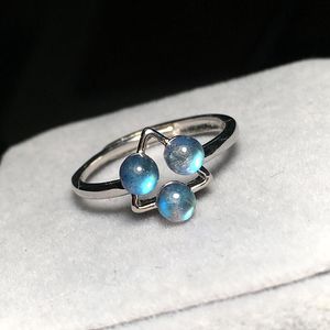 Bandringen Real Blue Natural Moonstone 925 Sterling Silver Open Ring Vrouwen Precious Stone Rainbow Bright Triangle S925 Lady