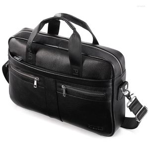 By by by by by Men's Bag 14 inç tablet için gerçek deri dizüstü bilgisayarı messenger belge çantaları ofis bilgisayar erkek totes