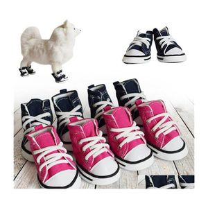 Dog Apparel 4Pcs/Set Pet Sports Canvas Jean Shoes Outdoor Fashion Dogs Blue Pink Denim Sneakers Puppy Cat Accessories Drop Delivery Dhduq