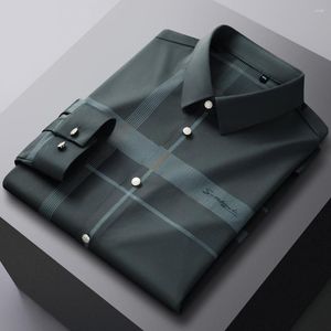 Mäns casual skjortor Herrarna som inte är ironing lätt strech rutig rutig skjorta utan fickan långärmad standard-passform smart randig tryck