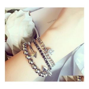 Manschett mode mtilayer armband 4 st mix pärlstav legering armband kristall armband för kvinnor smycken tillbehör släpp leverans dh6sm