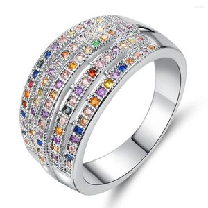 Bröllopsringar Cinily skapade Multicolor Gems Silver Plated Wholesale Sale Fashion for Women Jewelry Gift Ring Storlek 6-9 NJ98