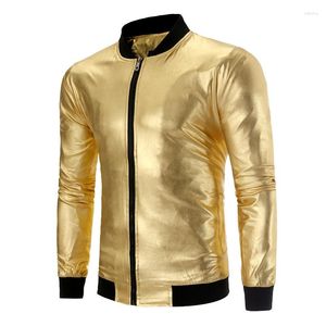Męskie kurtki męskie błyszczące złoto powlekane metalowe i płaszcze streetwear bombowca bombowca męka imprezowa piosenkarka sceniczna chaqueta chaqueta