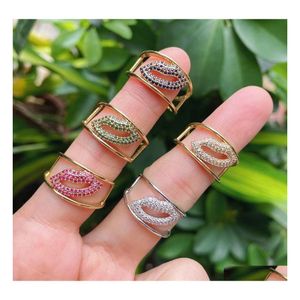 Charm Bracelets 10Pcs Fashion Crystal Zircon Lip Mouth Hollow Design Open Adjustable Brass Ring Girl Party Gift Drop Delivery Jewelry Dhxa6