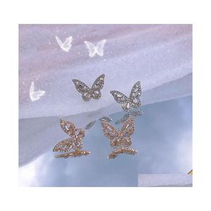 Stud Korean Fashion Butterfly Earrings For Women Punk Rhinestone Style Cute Girl Zircon Kpop Jewelry 2022 Wholesale Drop Delivery Dhte8