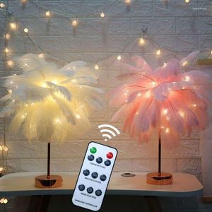 Luci notturne Nordic Feather Light Remote Control Lampada da desktop USB per la casa Domanda camera da letto DECORAZIONE Romantica