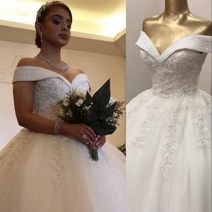 2023 Wunderschönes Ballkleid-Hochzeitskleid, Brautkleid, schulterfrei, Ausschnitt, Spitze, Applikation, Korsett-Rücken, Rüschen, nach Maß, Übergröße, Vestido de Novia