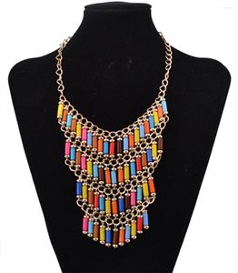 Ketten Afrikanische Goldkette Boho Bunte lange Harzperlen Statement-Schmuck Handgefertigte Maxi-Halsketten mit Latz-Halsketten Stammes-Türkisch