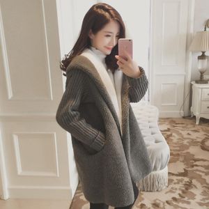 Kvinnors dike rockar kvinnor vindbrytare 2023 Autumn Winter Fleece Jacket Loose Hooded Mid Long Overrock Fick Kvinna Basisbeläggning 3xl