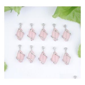 Colares pendentes rosa natural quartzo gemstone pingentes reiki cura chakra cavalo olho jeas rosa jóias por atacado de moda dhjpn