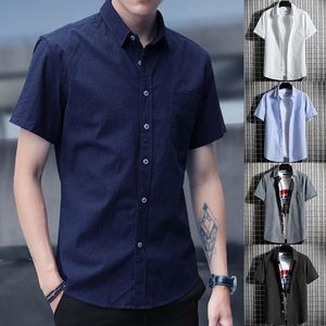 Men's Casual Shirts Oxford Short Sleeve Summer Single Pocket Comfortable Standard-fit Button-down Solid Color Cotton ShirtMen's