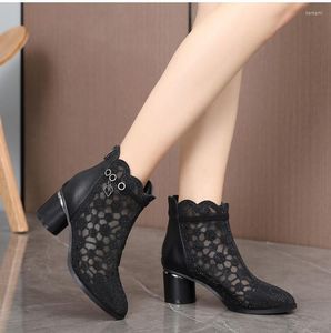 Sandaler 2023 Summer Women Shoes Fashion Cut Out Peep Toe High Heels Ladies Black Party Boots