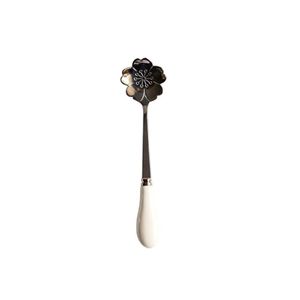 Spoons Creative Flower White Ceramics Handle Scoop Dessert Spoon Gold Plated Coffee Stir St￶r