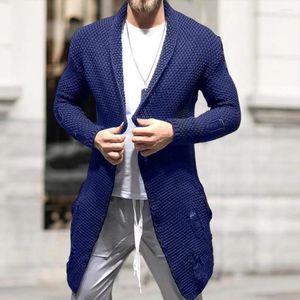 Men's Jackets Long Sleeves Ripped Holes Mid-Length Sweater Coat Men Autumn Winter Solid Color Open Stitch Knitted Streetwear