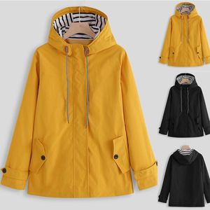 Damenjacken Übergroß 2023 Damen Solid Regenmantel Outdoor Wasserdichter Kapuzen-Regenmantel Winddichte Jacke Langarm-Windbreaker Plus Size