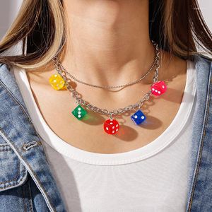 Choker Colorful Girls Cool Funny Black Pink Dice Pendant Necklaces For Women Geometric Statement Necklace Jewelry