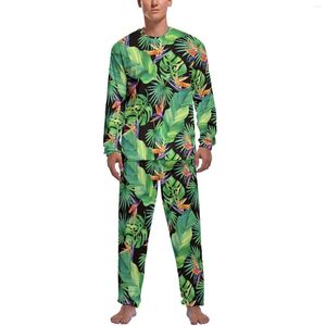 Męska odzież śpiąca dżungla tropikalna piżama sprężyna 2 sztuki ptak druk kawaii piżama