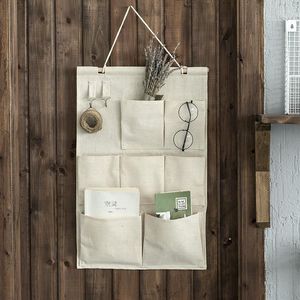 Caixas de armazenamento sobre a janela do armário da porta de parede pendurando linho/algodão Multiplizer Bag Bag Bege Listra 7 Pocket
