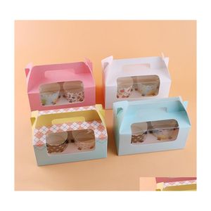 Gift Wrap 5st/Lot 2 Cup Baking Transparent Cake Box med fast botten Tray Diy Wedding Party Dining Decor SuppliesGift Drop Deliver DHVX9