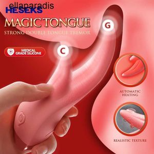 Sex Toys Massager Heseks Realistic Double Tongue Heat Vibrator G-Spot Clitoris Vagina Stimulator Blowjob Kvinnlig Masturbator för kvinnor