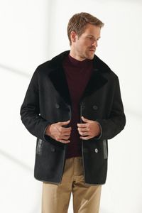 Herren-Lederimitat, klassisch, grau, weiß und schwarz, pelziger Mantel, Winterjacken, echtes Schaffell, warm, Turkiyede, hergestellt für Herren